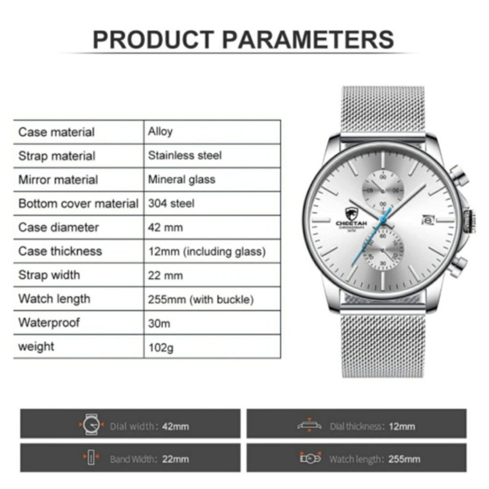 Men's Fashion Sport Quartz Analog Silver Watch - Picture 8 of 8